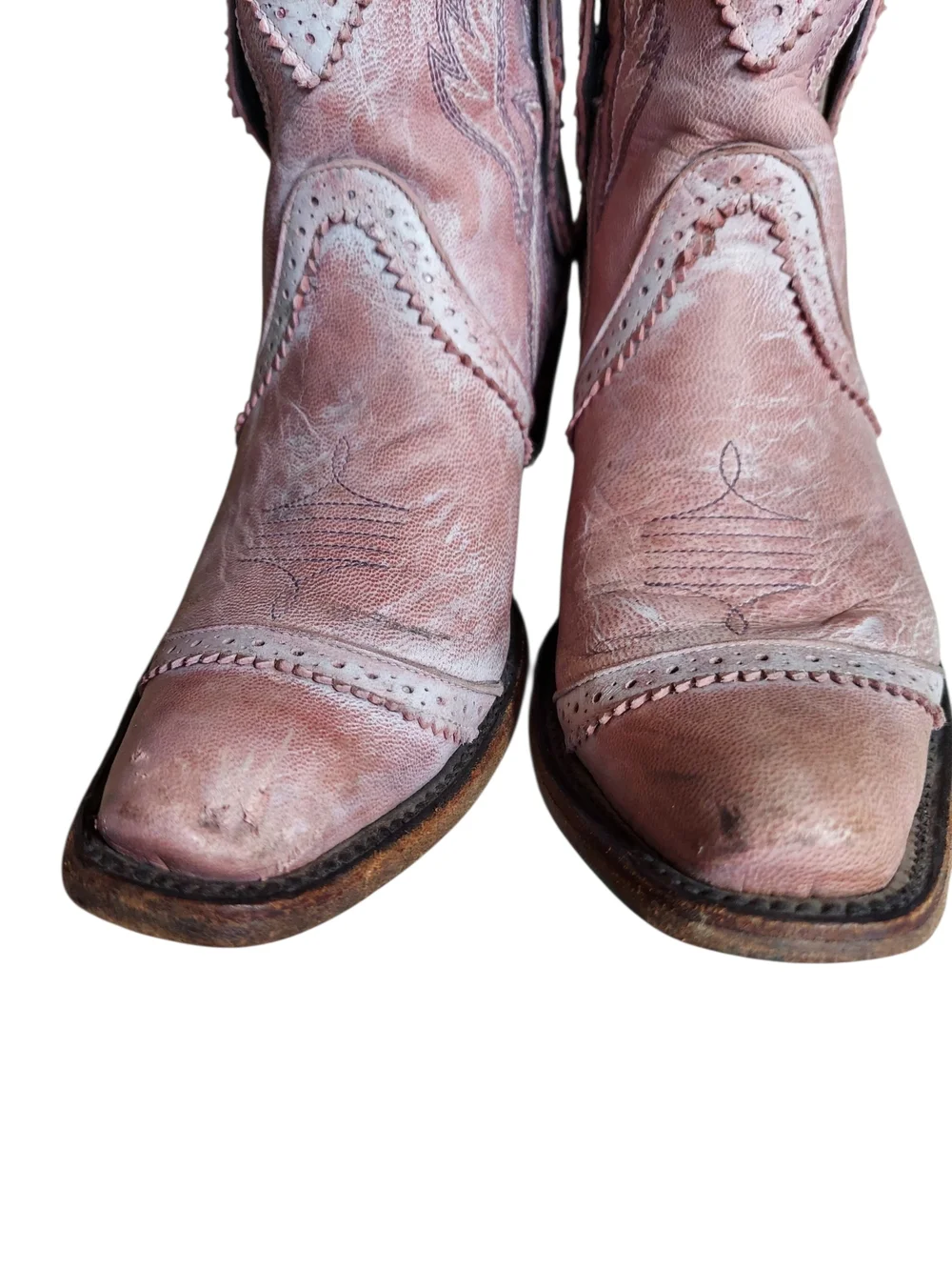 Lane Pink Distressed Western Booties Snip Toe Cowgirl Boots Leather 6.5 - Picture 5 of 13